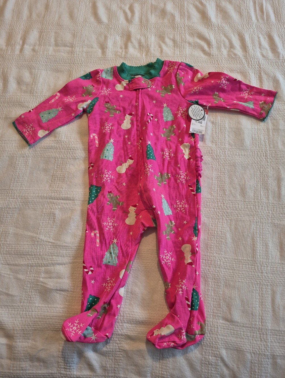 Small Wonders girls size 3-6 months neon pink ruffle tush pajama zip up New